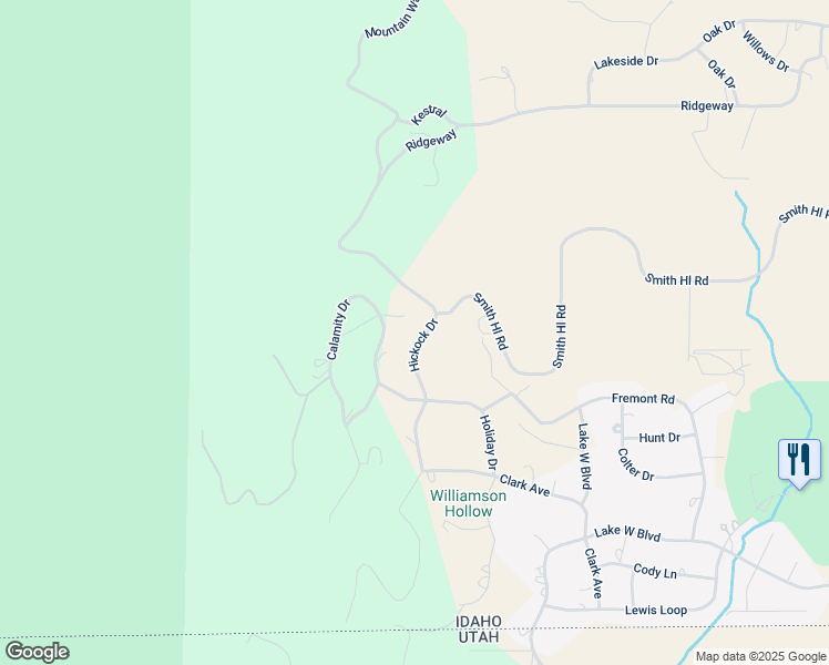 map of restaurants, bars, coffee shops, grocery stores, and more near 923 Hickock Drive in Fish Haven