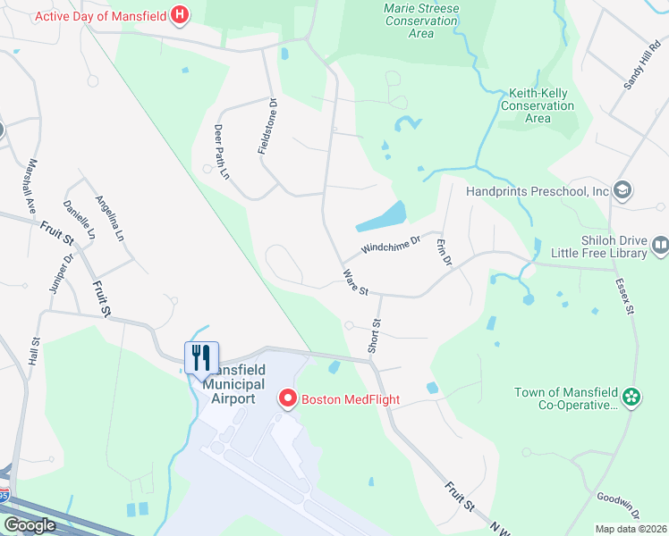 map of restaurants, bars, coffee shops, grocery stores, and more near 591 Ware Street in Mansfield