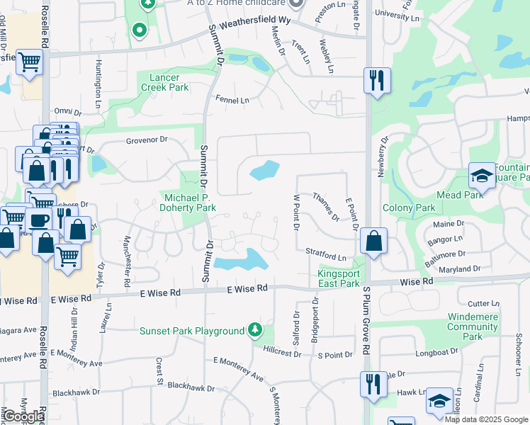 map of restaurants, bars, coffee shops, grocery stores, and more near 965 Mallard Circle in Schaumburg