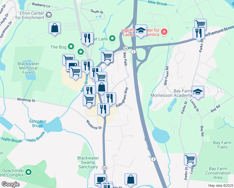 map of restaurants, bars, coffee shops, grocery stores, and more near 21 Tremont Street in Kingston