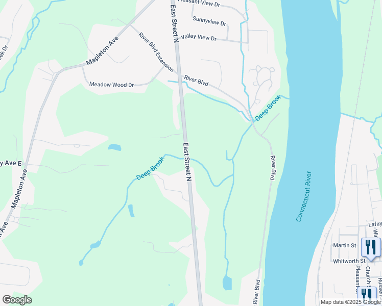 map of restaurants, bars, coffee shops, grocery stores, and more near 1150 East Street North in Suffield
