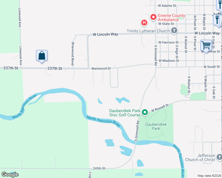 map of restaurants, bars, coffee shops, grocery stores, and more near 1221 Rushridge Road in Jefferson
