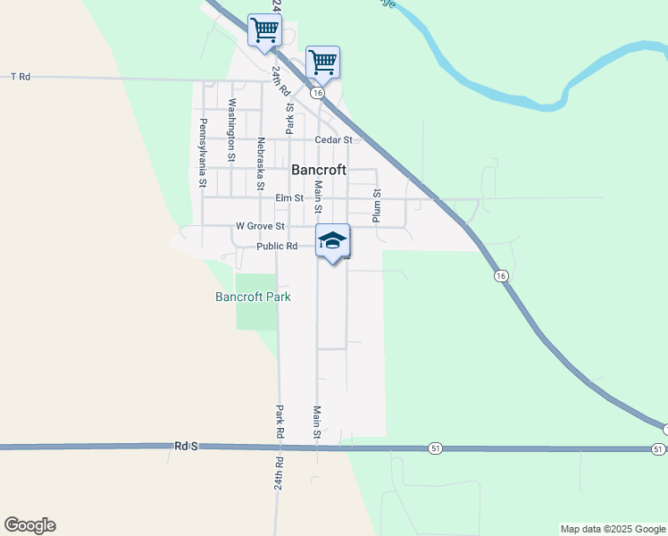 map of restaurants, bars, coffee shops, grocery stores, and more near 708 Main Street in Bancroft