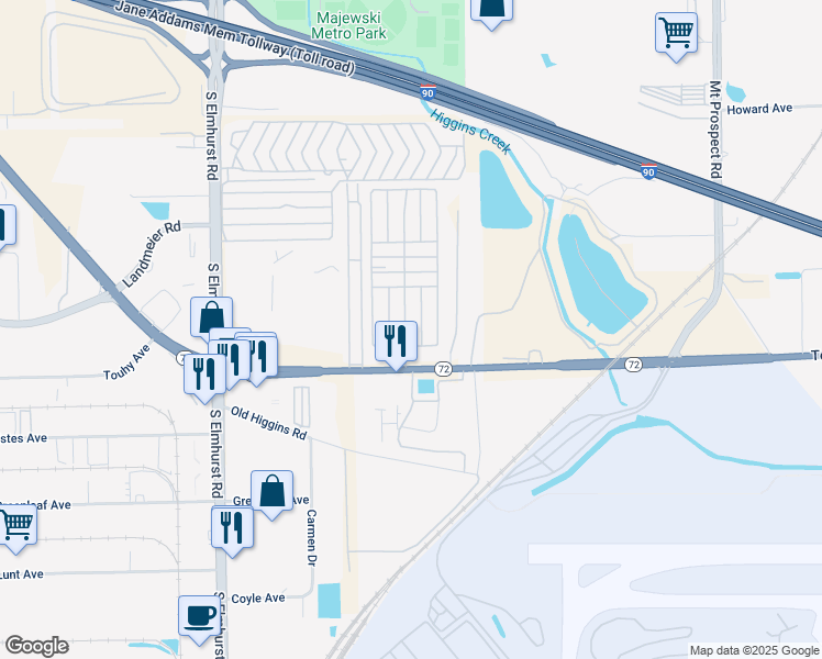 map of restaurants, bars, coffee shops, grocery stores, and more near 404 West Touhy Avenue in Des Plaines