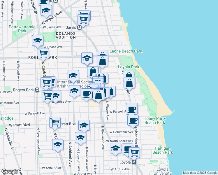 map of restaurants, bars, coffee shops, grocery stores, and more near 1324 West Lunt Avenue in Chicago