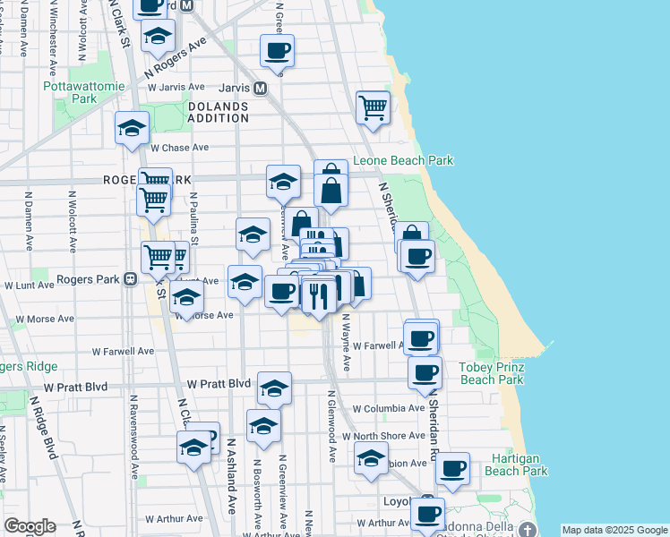map of restaurants, bars, coffee shops, grocery stores, and more near in Chicago