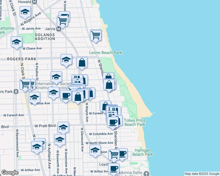 map of restaurants, bars, coffee shops, grocery stores, and more near 1147 West Lunt Avenue in Chicago