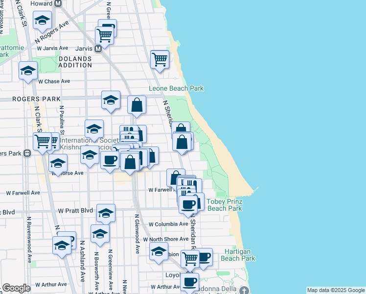 map of restaurants, bars, coffee shops, grocery stores, and more near 1147 West Lunt Avenue in Chicago