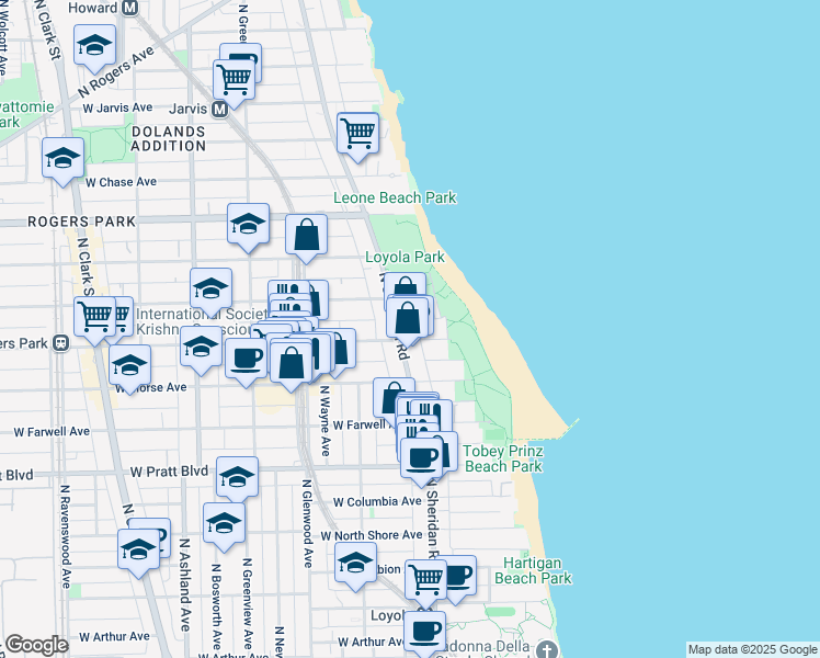 map of restaurants, bars, coffee shops, grocery stores, and more near 1147 West Lunt Avenue in Chicago