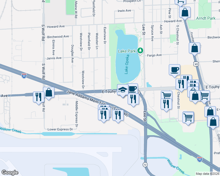 map of restaurants, bars, coffee shops, grocery stores, and more near 999 East Touhy Avenue in Des Plaines
