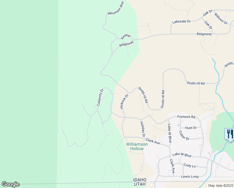map of restaurants, bars, coffee shops, grocery stores, and more near 128 Calamity Drive in Fish Haven