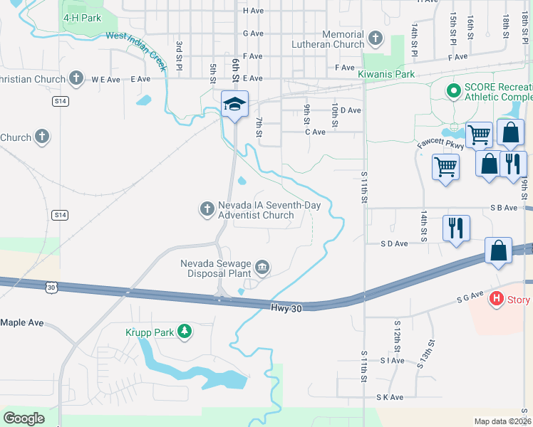 map of restaurants, bars, coffee shops, grocery stores, and more near 733 Academy Drive in Nevada
