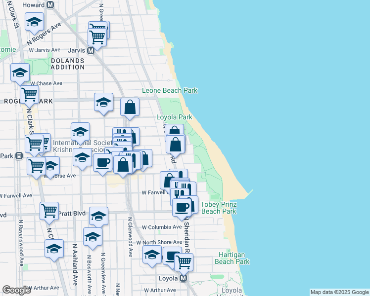 map of restaurants, bars, coffee shops, grocery stores, and more near 1147 West Lunt Avenue in Chicago