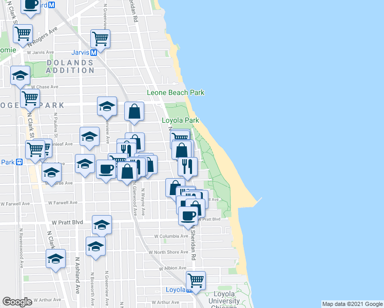 map of restaurants, bars, coffee shops, grocery stores, and more near in Chicago
