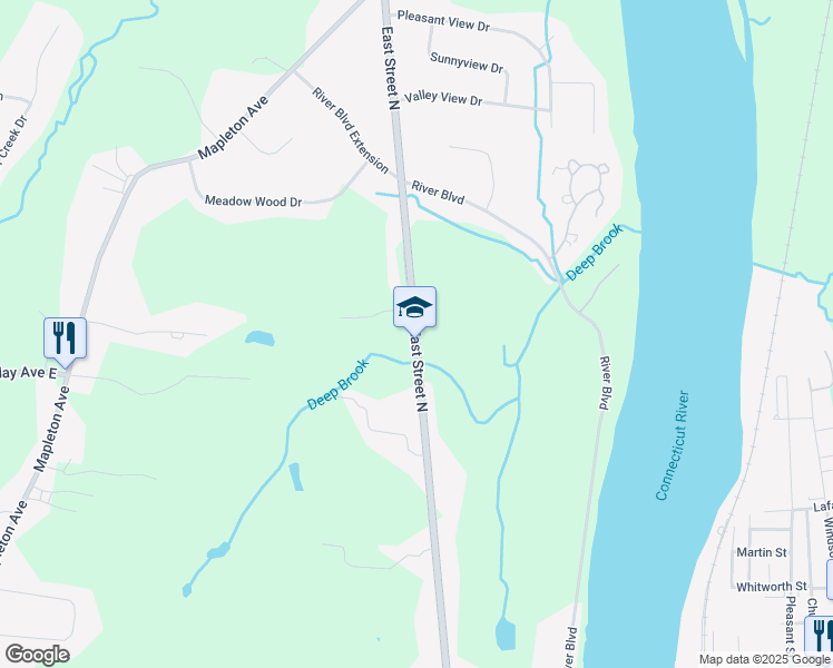 map of restaurants, bars, coffee shops, grocery stores, and more near 1150 East Street North in Suffield