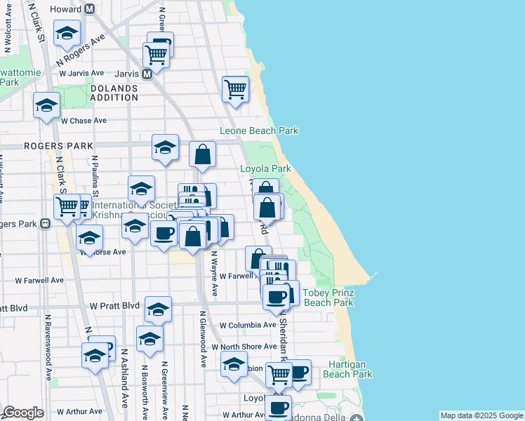 map of restaurants, bars, coffee shops, grocery stores, and more near 1147 West Lunt Avenue in Chicago