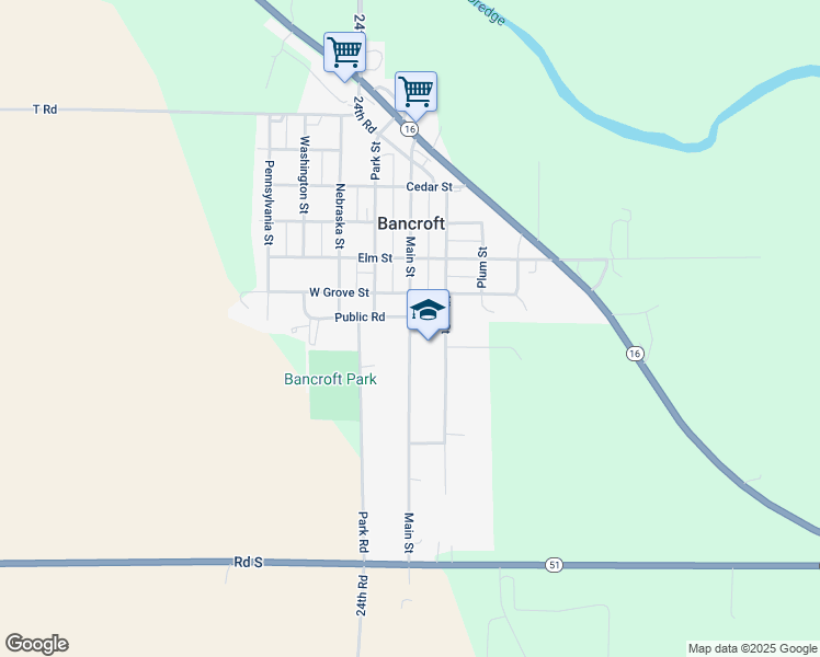 map of restaurants, bars, coffee shops, grocery stores, and more near 708 Main Street in Bancroft