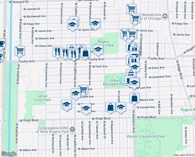 map of restaurants, bars, coffee shops, grocery stores, and more near 2624 West Estes Avenue in Chicago
