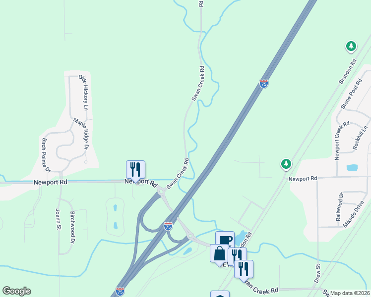 map of restaurants, bars, coffee shops, grocery stores, and more near 9145 Swan Creek Road in Berlin Charter Township