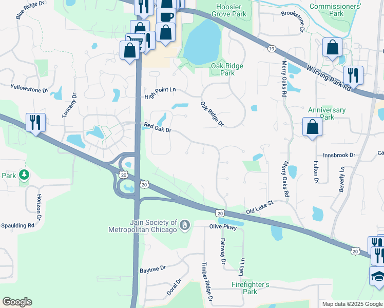 map of restaurants, bars, coffee shops, grocery stores, and more near 659 Hazel Nut Court in Bartlett