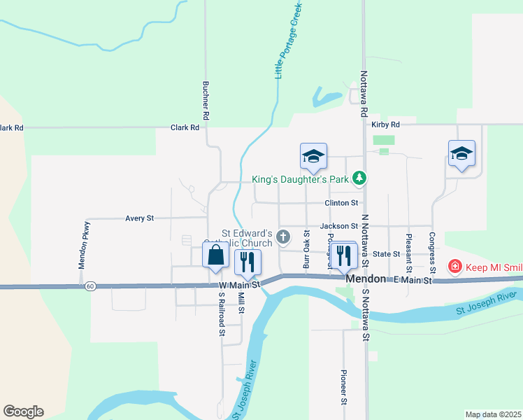 map of restaurants, bars, coffee shops, grocery stores, and more near 425 Clinton Street in Mendon