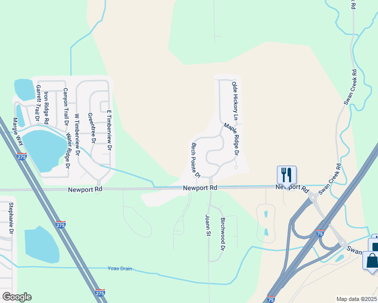 map of restaurants, bars, coffee shops, grocery stores, and more near 9210 Birch Pointe Drive in Charter Township of Berlin