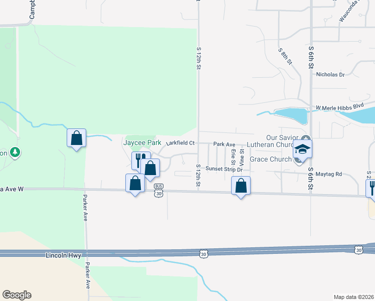 map of restaurants, bars, coffee shops, grocery stores, and more near 1301 Larkfield Court in Marshalltown