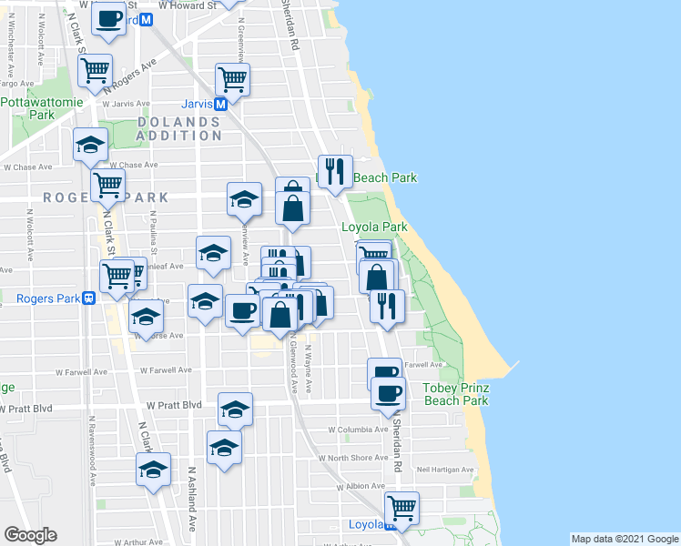 map of restaurants, bars, coffee shops, grocery stores, and more near in Chicago
