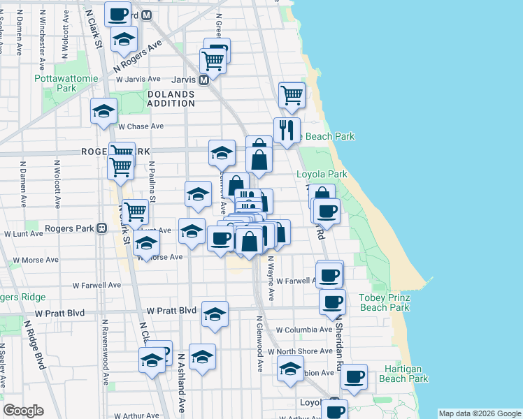 map of restaurants, bars, coffee shops, grocery stores, and more near in Chicago