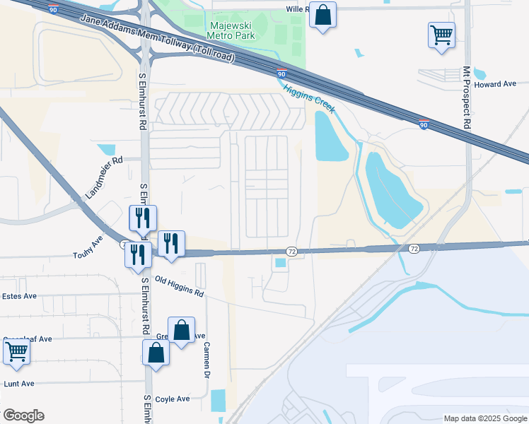 map of restaurants, bars, coffee shops, grocery stores, and more near 404 West Touhy Avenue in Des Plaines