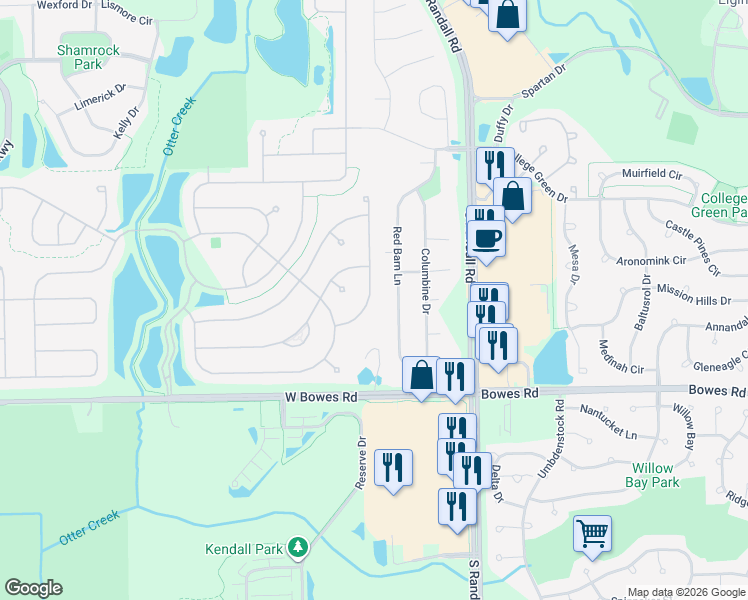 map of restaurants, bars, coffee shops, grocery stores, and more near 728 Tahoe Trail in Elgin
