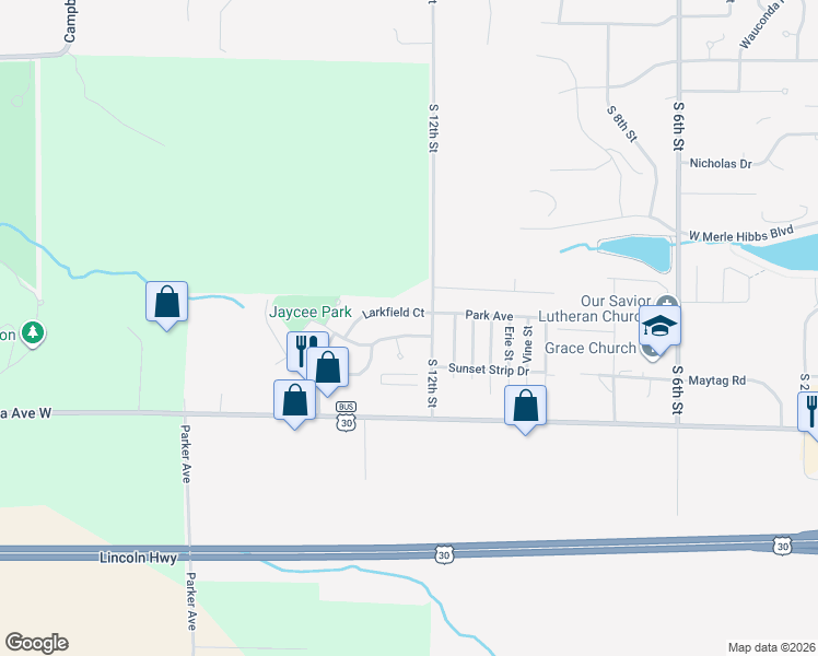 map of restaurants, bars, coffee shops, grocery stores, and more near 1301 Larkfield Court in Marshalltown