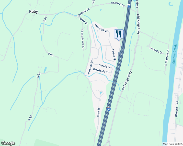 map of restaurants, bars, coffee shops, grocery stores, and more near 3 Brookside Court in Lake Katrine