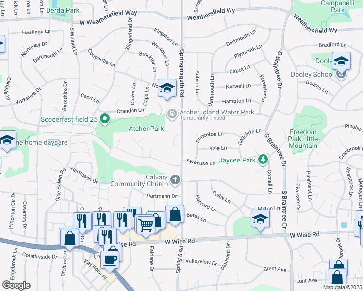 map of restaurants, bars, coffee shops, grocery stores, and more near 820 South Springinsguth Road in Schaumburg