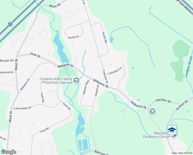 map of restaurants, bars, coffee shops, grocery stores, and more near 189 Williams Street in Mansfield