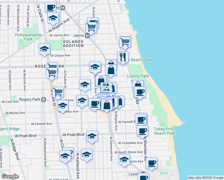 map of restaurants, bars, coffee shops, grocery stores, and more near in Chicago