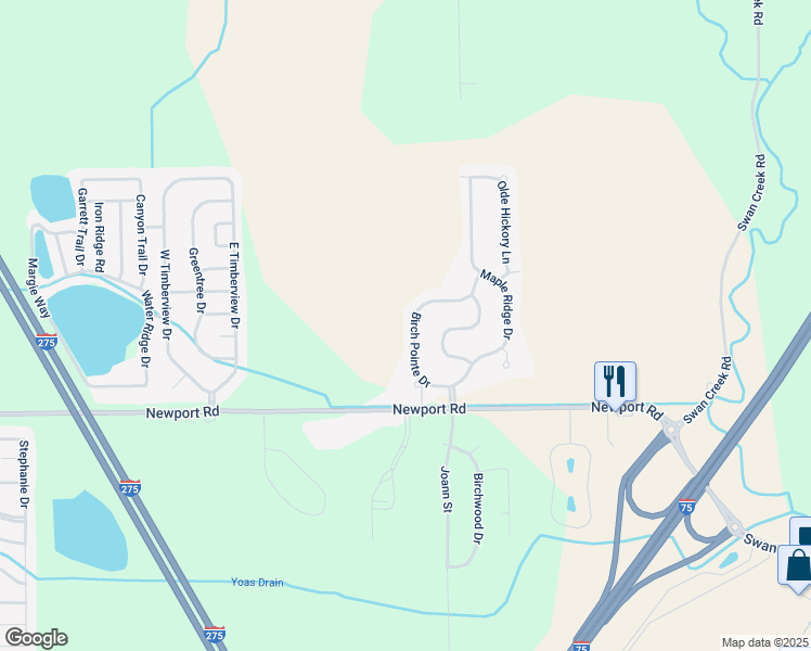 map of restaurants, bars, coffee shops, grocery stores, and more near 9210 Birch Pointe Drive in Charter Township of Berlin