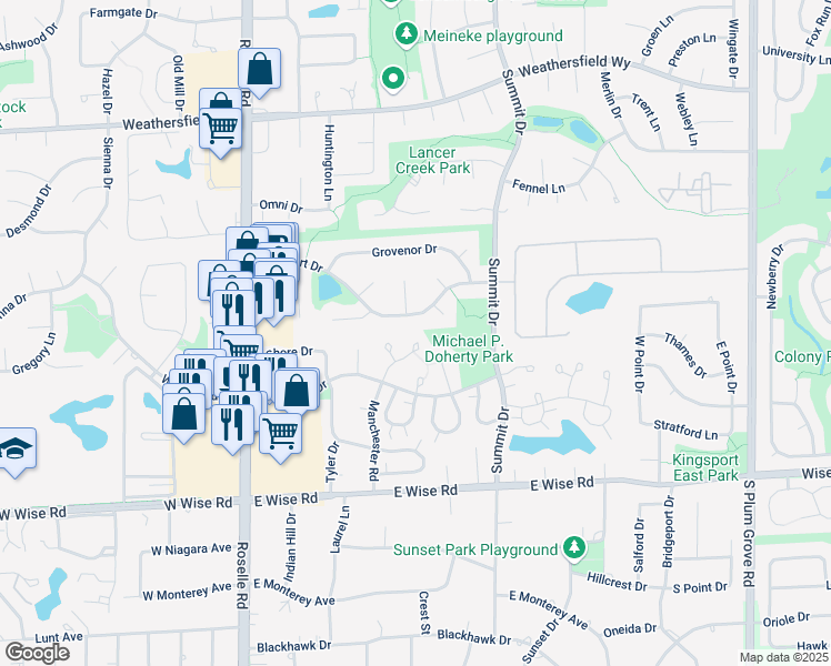 map of restaurants, bars, coffee shops, grocery stores, and more near 225 Kingsport Drive in Schaumburg