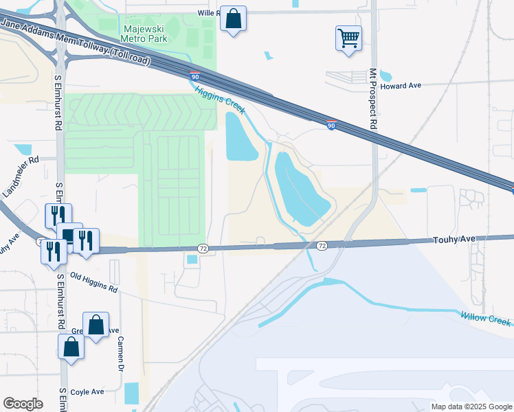 map of restaurants, bars, coffee shops, grocery stores, and more near 300 West Touhy Avenue in Des Plaines