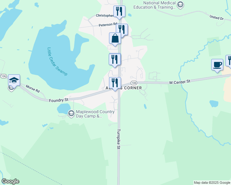 map of restaurants, bars, coffee shops, grocery stores, and more near 479 Turnpike Street in Easton
