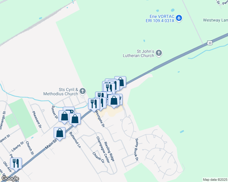 map of restaurants, bars, coffee shops, grocery stores, and more near 9125 West Ridge Road in Girard