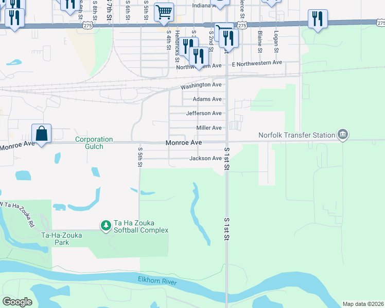 map of restaurants, bars, coffee shops, grocery stores, and more near 2006 South 2nd Street in Norfolk