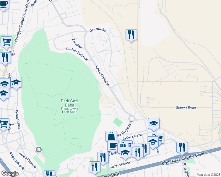 map of restaurants, bars, coffee shops, grocery stores, and more near Koce Metalec in Skopje