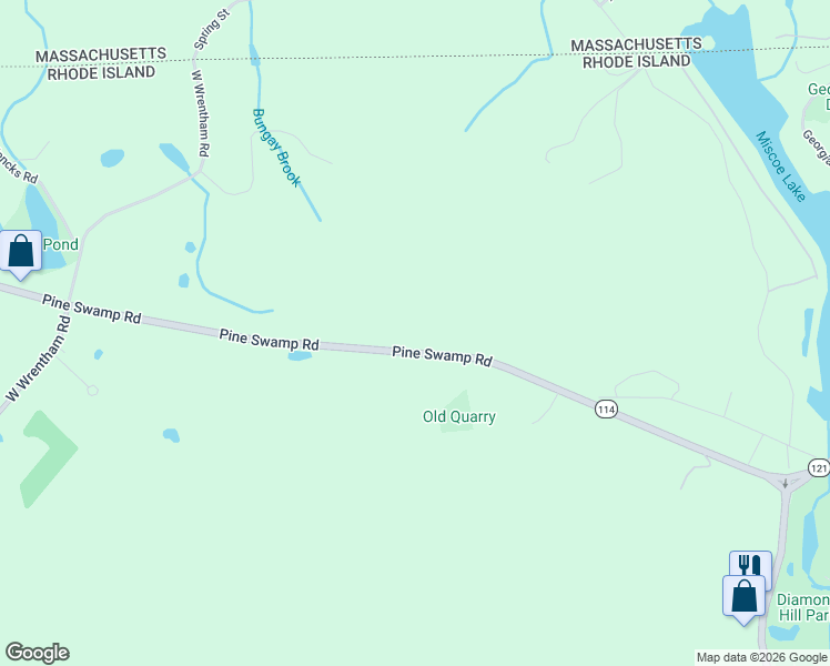map of restaurants, bars, coffee shops, grocery stores, and more near 192 Pine Swamp Road in Cumberland