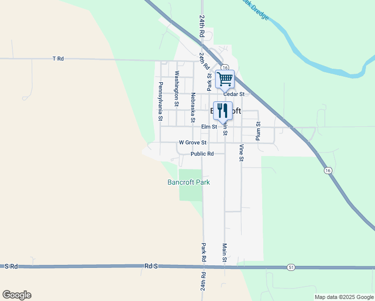 map of restaurants, bars, coffee shops, grocery stores, and more near 306 Elm Street in Bancroft