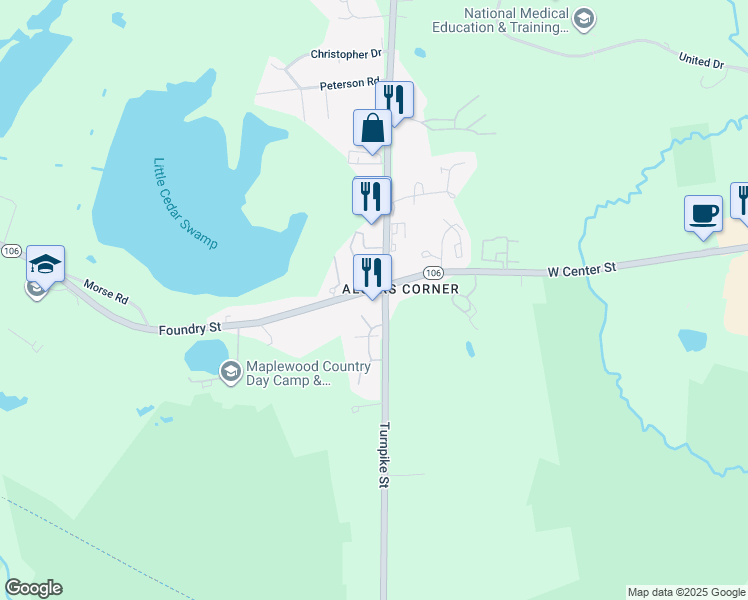 map of restaurants, bars, coffee shops, grocery stores, and more near 479 Turnpike Street in Easton