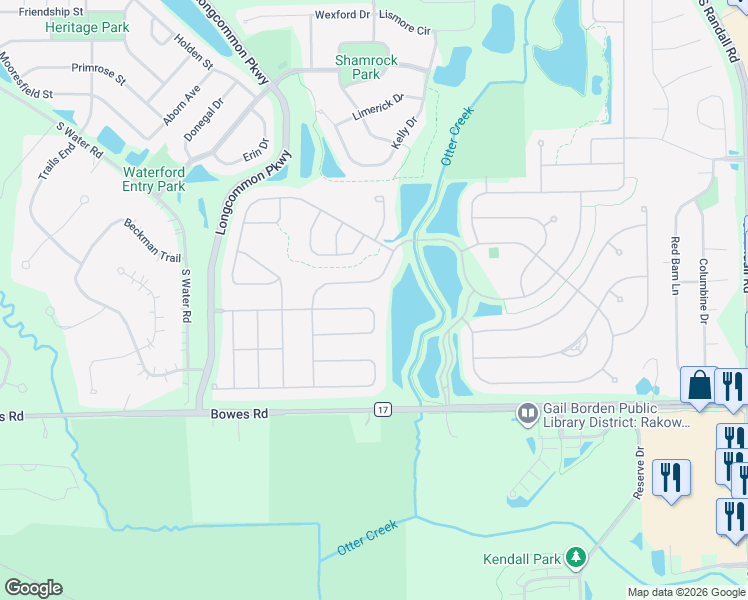 map of restaurants, bars, coffee shops, grocery stores, and more near 2827 Edgewater Drive in Elgin