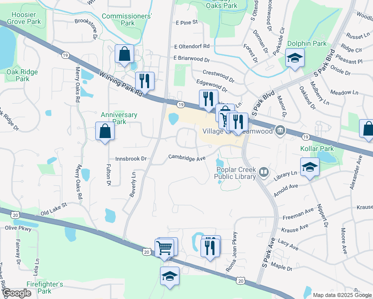 map of restaurants, bars, coffee shops, grocery stores, and more near 51 Samuel Drive in Streamwood