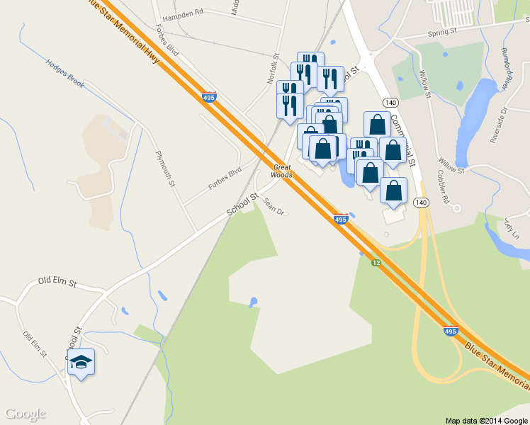 map of restaurants, bars, coffee shops, grocery stores, and more near 5 Sean Dr in Mansfield