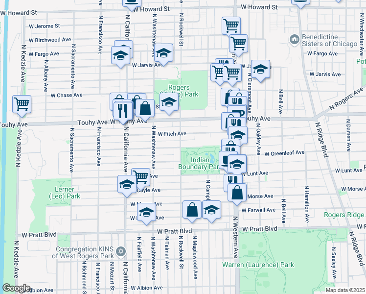 map of restaurants, bars, coffee shops, grocery stores, and more near 2554 West Estes Avenue in Chicago